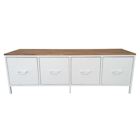 Rack com 4 Gavetas Modelo Industrial Ferro e Madeira Cores Branco e Imbuia