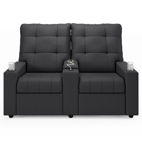 Poltrona de Cinema Reclinável 2 Lugares Baú Usb Mallie Fh9 Veludo Cinza - Mpozenato