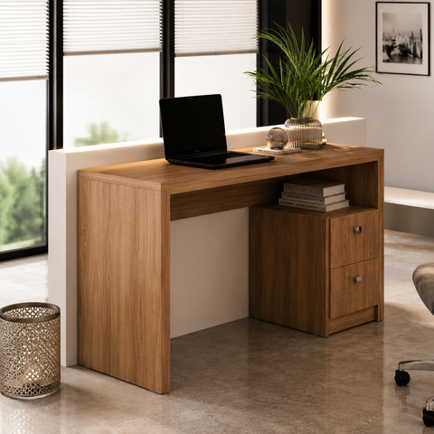 Mesa para Escritório 1,36m Engrossurada 2 Gavetas ME4130 Amêndoa - Tecno Mobili