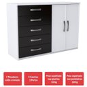 Ver imagem 2 de Cômoda 2 Portas 5 Gavetas Atenas Preto/Branco - Evidencia