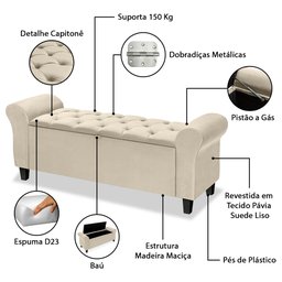 Recamier Baú Calçadeira para Cama Box Queen 150 Cm Dubai Suede Areia - Lh Móveis - 7