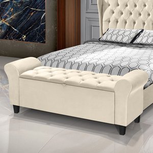 Recamier Baú Calçadeira para Cama Box Queen 150 Cm Dubai Suede Areia - Lh Móveis
