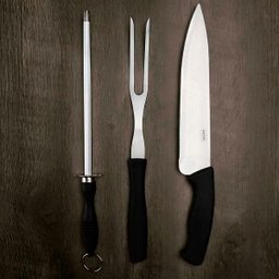 Kit Churrasco Tábua 30cm x 20cm + Faca Garfo + Red Rub - 6