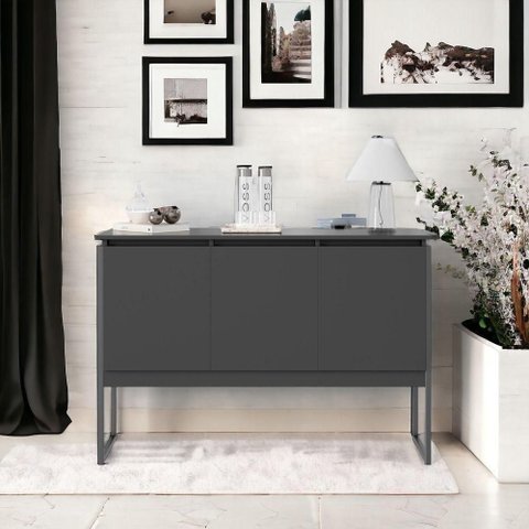 Buffet Lívia 3 Portas Industrial MDP 120cm Preto Onix Casah Buffet Lívia 3 Portas Industrial MDP