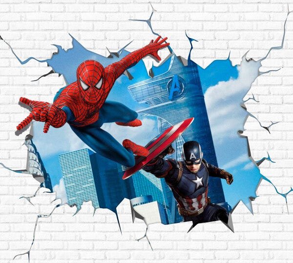 Papel De Parede Adesivo, Infantil Homem Aranha e Capitão América 1X1