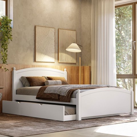 Cama Casal de Madeira com Cama Auxiliar Solteiro Woodstore