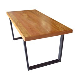Mesa Industrial Lanna Madeira Maciça com Ferragem Preta 2,20M - 3