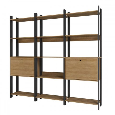 Estante para Livros Barcelos 2 Portas 11 Prateleiras Mel/preto - Pnr Móveis