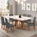 Ver imagem 1 de Conjunto Sala de Jantar Mesa Tampo Retangular Chanfrado Curvo Mad/vid 160 X 90cm Kiara Freijó Off Wh
