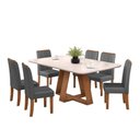 Ver imagem 2 de Conjunto Sala de Jantar Mesa Tampo Retangular Chanfrado Curvo Mad/vid 160 X 90cm Kiara Freijó Off Wh
