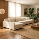 Ver imagem 1 de Sofá de Canto 5 Lugares com Chaise Lado Esquerdo em Sarja 336x196cm Off White