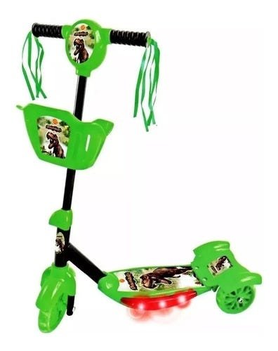 Patinete Meninos Dinossauro Infantil 3 Rodas Musical Com Luz - Verde - 1