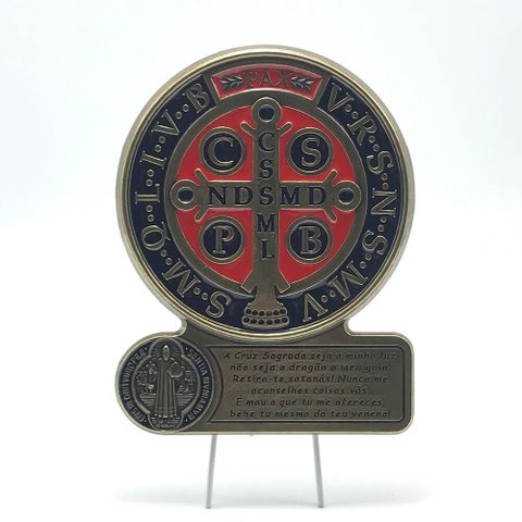 Adorno Medalha De São Bento De Mesa E Parede Metal Colorido
