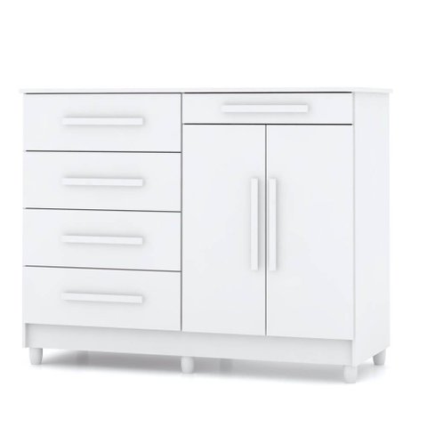 Cômoda para Quarto com Sapateira 2 Portas 4 Gavetas Lírio V02 Branco - Mpozenato