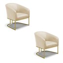Ver imagem 2 de Kit 02 Poltronas Stella Corino Bege Base Industrial Dourada - D'rossi Drossi