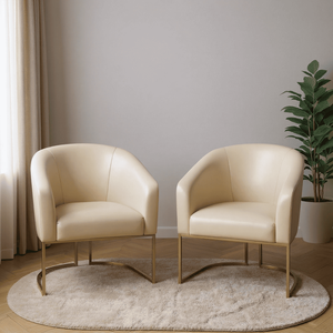 Kit 02 Poltronas Stella Corino Bege Base Industrial Dourada - D'rossi Drossi