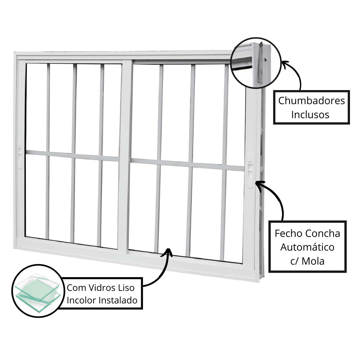 Janela de Alumínio Vitro de Correr 2 Folhas C/ Grade Linha Premium Atlântica A=1,20m x L=1,20m - 3