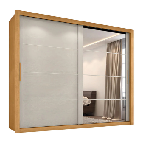 Guarda Roupas Casal com Espelho 2 Portas de Correr 6 Gavetas Imperador Madeirado / Areia Zanzini