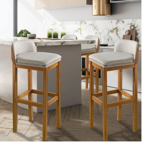 Kit 2 Banquetas Onix Design Courino Linho Eucalipto Maciço