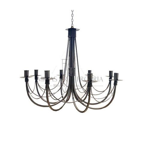 Lustre luminária ferro de teto preto rústico decoração 8 lâmpadas artesanal sala de jantar