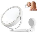 Ver imagem 1 de Espelho Giratorio 360 Graus Led 3 Tons 5x Aumento Touch Usb Bateria Recarregavel Parede Banheiro Maq