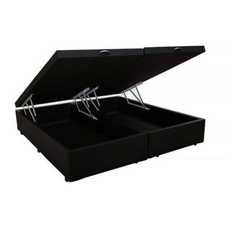 Base Cama Box Baú Blindado Bipartido King Size Corino Preto 43x193x203