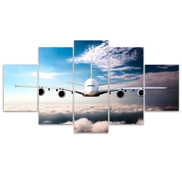 Quadro Decorativo em Mosaico MDF Avião Céu 115x60cm