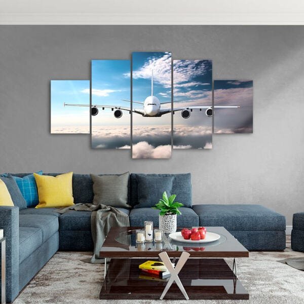 Quadro Decorativo em Mosaico MDF Avião Céu 115x60cm - 3