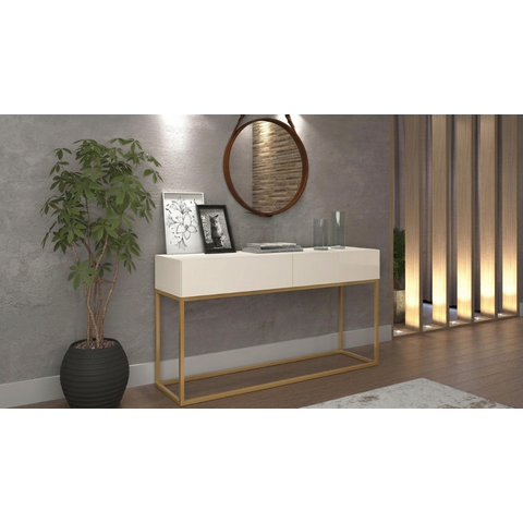 Aparador Buffet Retro Hall de Entrada Luxo Eros 90cm com Gavetas Off White Decoração Moderna