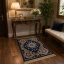 Ver imagem 2 de Tapete Persa Royal Azul Marinho 100x150cm Fio Acetinado - Decoração para Quarto e Sala