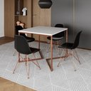 Ver imagem 1 de Mesa Jantar Industrial Quadrada 90cm Branca Base Cobre V com 4 Cadeiras Pretas Pés Cobr Cor: Branco