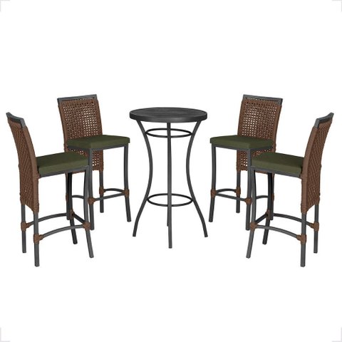 Mesa Bistro e 4 Banquetas Roma Preta Corda Náutica 12 Trama Original