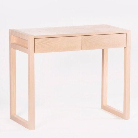 Escrivaninha Mesa Escritório Aparador Spinea 90cm Madeira Maciça Clara Natural com 2 Gavetas