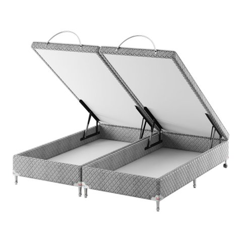 Base Box Baú Bipartido Queen Spubio Incofal Cinza 158x198x45cm
