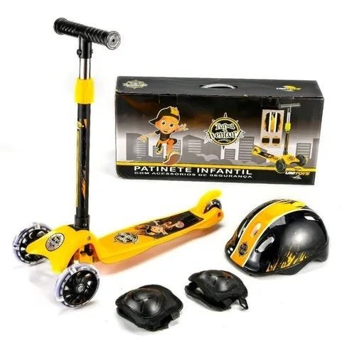 Patinete Com Capacete + Acessórios de Proteção Três Rodas Led Infantil - 1