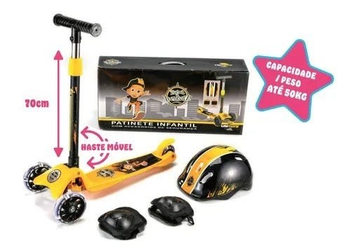 Patinete Com Capacete + Acessórios de Proteção Três Rodas Led Infantil - 5