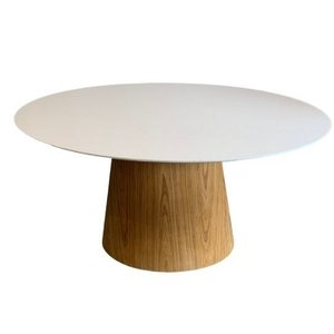 Mesa de Jantar Cone Oval 160x90cm Base Laminada em Madeira Freijó - Branco
