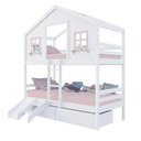 Ver imagem 2 de Beliche Casinha Dos Sonhos com 02 Gavetas Kit Escada/ Escorregador Madeira Maciça Branco/ Rosa