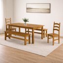 Ver imagem 1 de Conjunto Sala de Jantar Mesa 180cm 2 Cadeiras e 2 Bancos Madeira Maciça Ventimiglia Yescasa Marrom/Nogueira