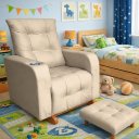 Ver imagem 6 de Poltrona de Amamentação com Puff Paris Cadeira Quarto de Bebê Confortável Bege Suede