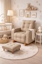 Ver imagem 4 de Poltrona de Amamentação com Puff Paris Cadeira Quarto de Bebê Confortável Bege Suede