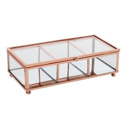 Porta Objetos Vidro Transparente e Metal Cobre 20x6cm KV0164 BTC - 1