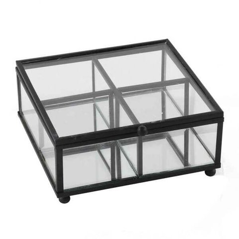 Porta Joias De Vidro Transparente Metal Preto com Espelho 13,5x6cm KV0241 BTC