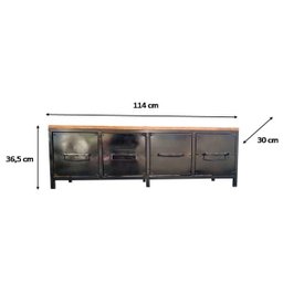 Rack Baixo de Ferro e Madeira - Estilo Industrial com 4 Gavetas - 6