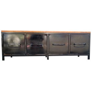 Rack Baixo de Ferro e Madeira - Estilo Industrial com 4 Gavetas