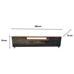 Rack Estilo Industrial de Ferro e Madeira - com 4 Rodízios, 8 Gavetas e 1 Prateleira - 7