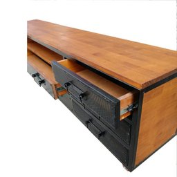 Rack Estilo Industrial de Ferro e Madeira - com 4 Rodízios, 8 Gavetas e 1 Prateleira - 3