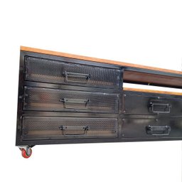 Rack Estilo Industrial de Ferro e Madeira - com 4 Rodízios, 8 Gavetas e 1 Prateleira - 2