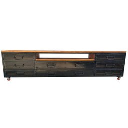 Rack Estilo Industrial de Ferro e Madeira - com 4 Rodízios, 8 Gavetas e 1 Prateleira - 1