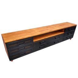 Rack Estilo Industrial de Ferro e Madeira - com 4 Rodízios, 8 Gavetas e 1 Prateleira - 5